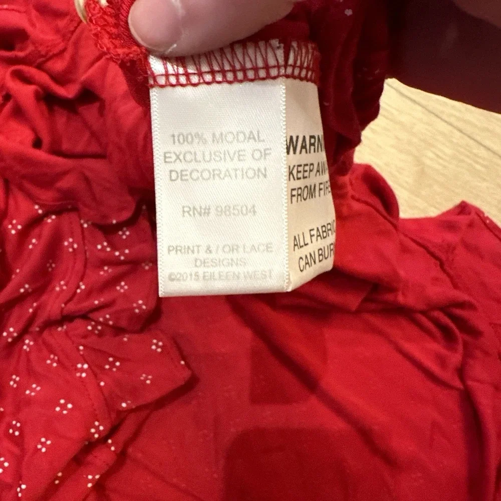 EILEEN WEST 100% MODAL‎ KNIT GOWN LONG SLV Red Lace Cottagecore Trad Wife Sz 3X
